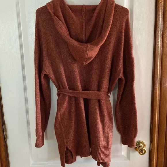 Maurices hooded open front cardigan with belt, burnt orange, large, EUC - Picture 7 of 7
